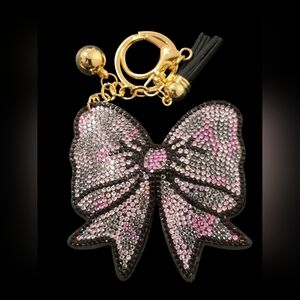 Sparkling Leopard Pink Bow Bag Charm Keychain